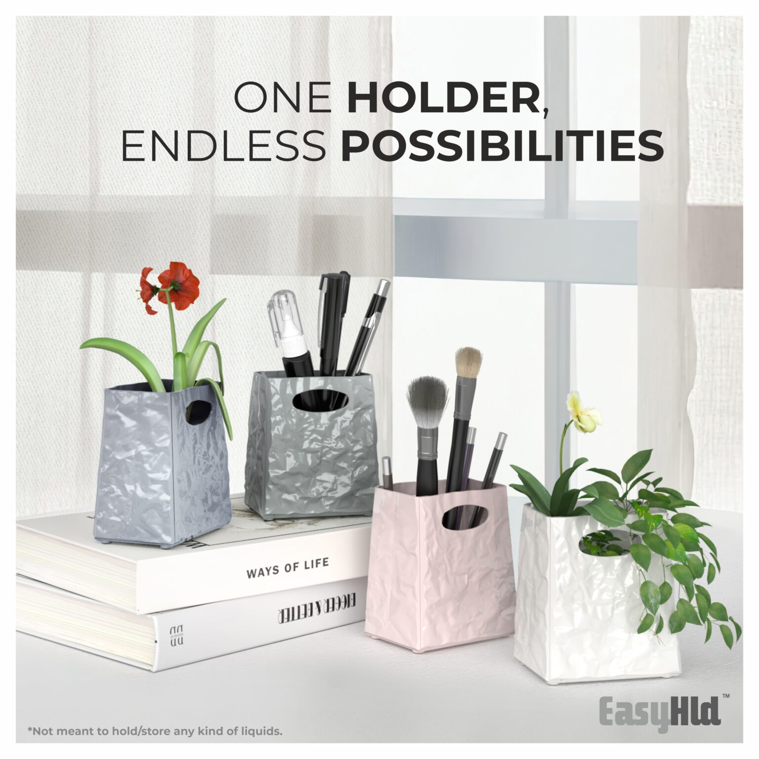 EasyHld Versatile Desk Organizer Holder for Pens, Brushes, and Artificial Plants – Stylish Storage Solution for Home and Office (Pack of 4)